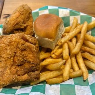 2pc White Snack - Breast & Wing, fries, and a roll