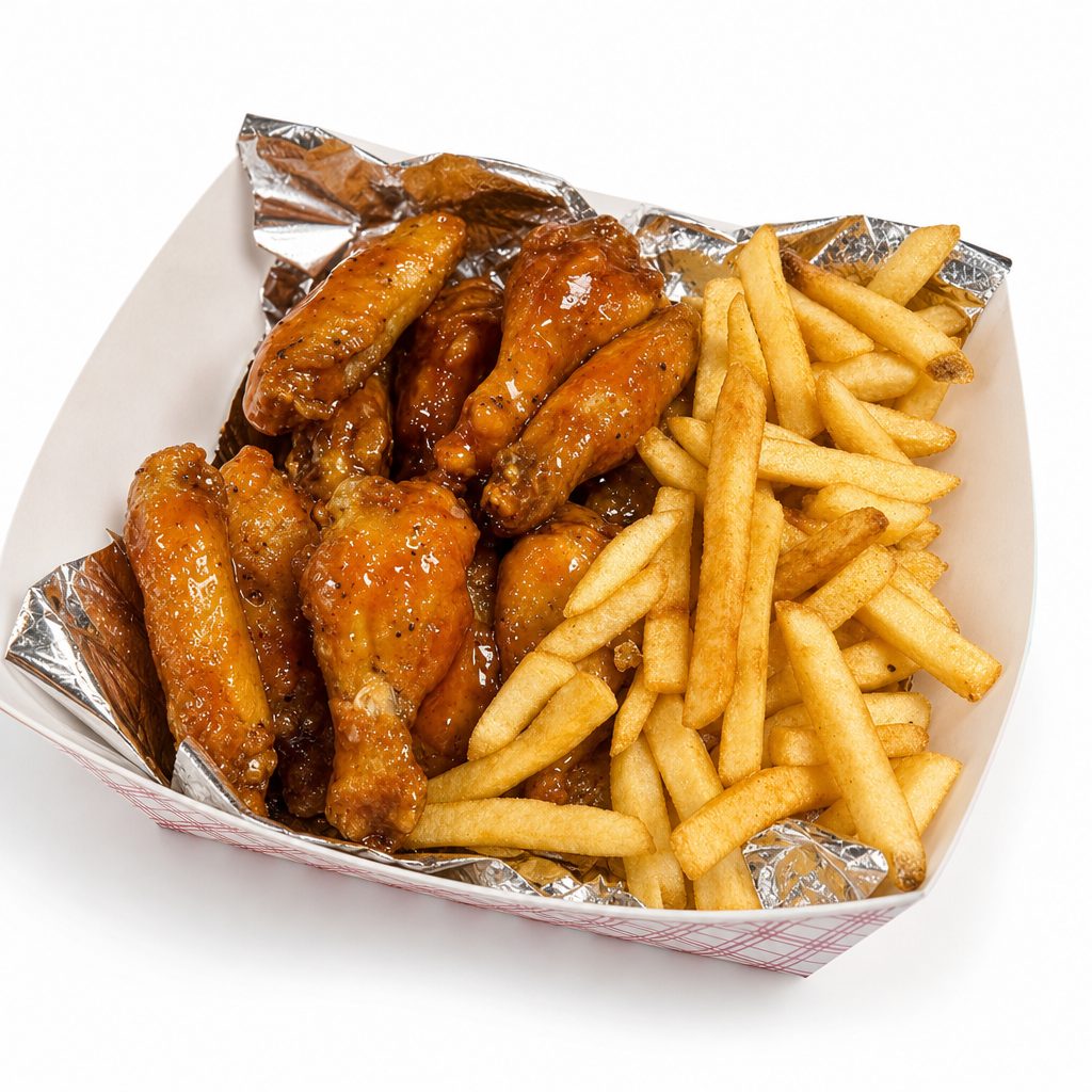 20pc Wings Served with a Basket of Fries.