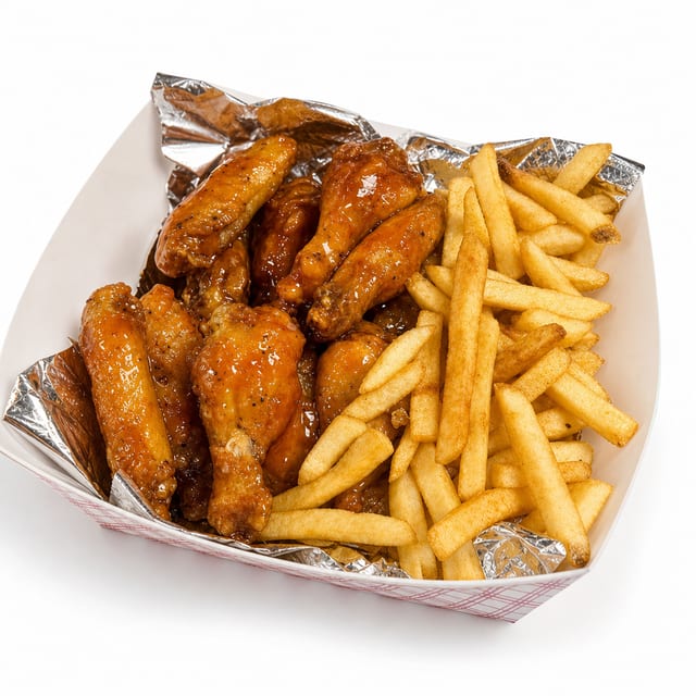 20pc Wings Served with a Basket of Fries.