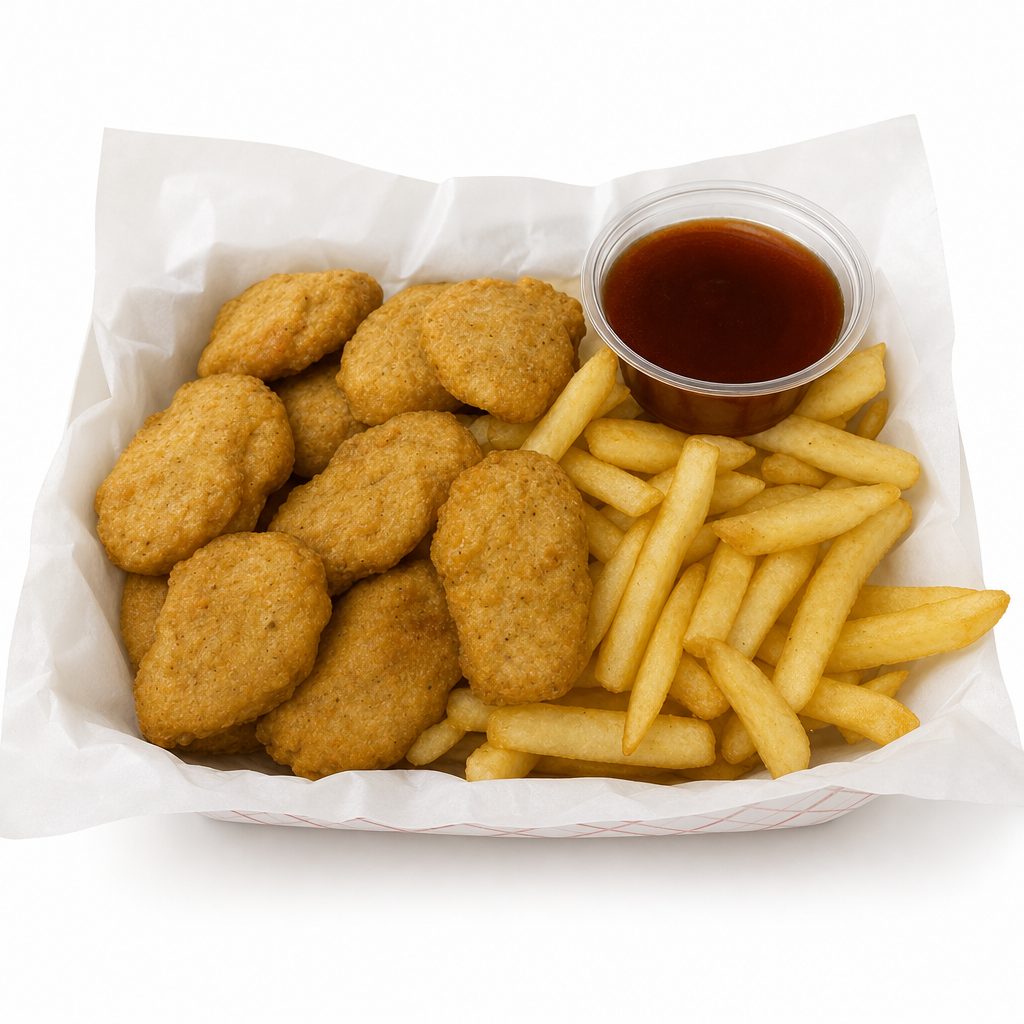 20pc Tempura Crispy Chicken Nuggets, Served with Fries.