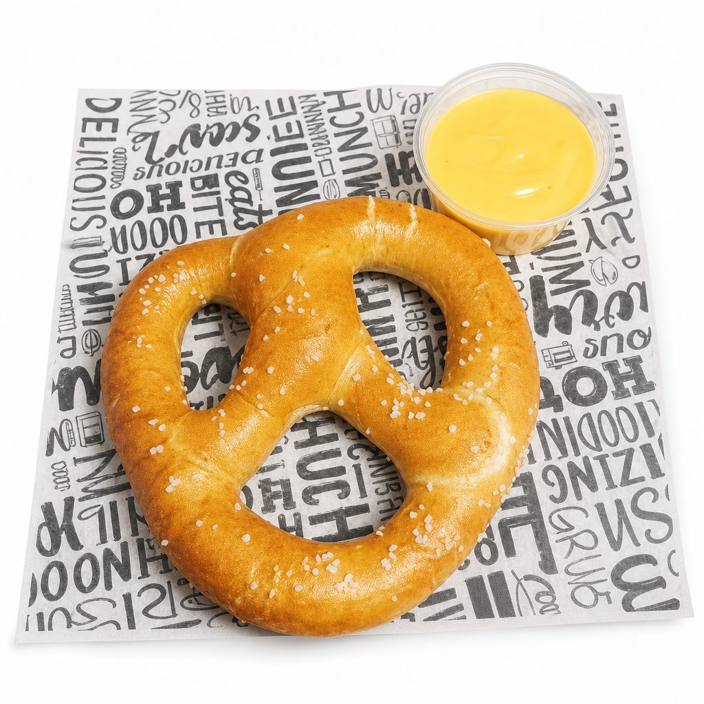 Salted Pretzel with Cheese Dip.