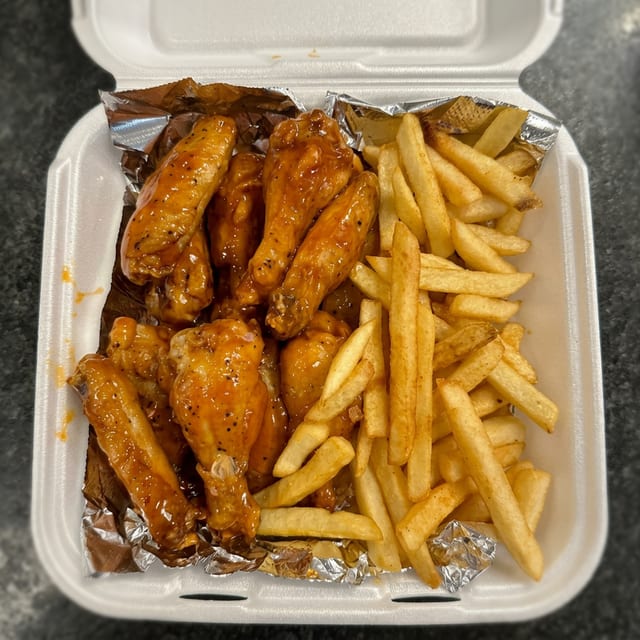 20pc Wings Served with a Basket of Fries.