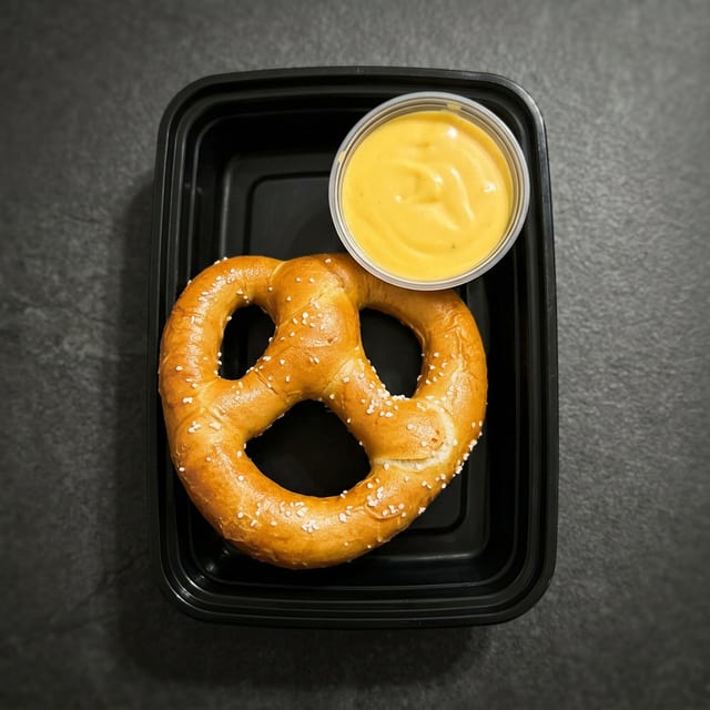 Salted Pretzel with Cheese Dip.